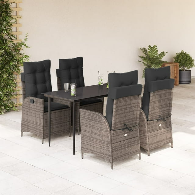 vidaXL 5 Piece Garden Dining Set with Cushions Grey Poly Rattan