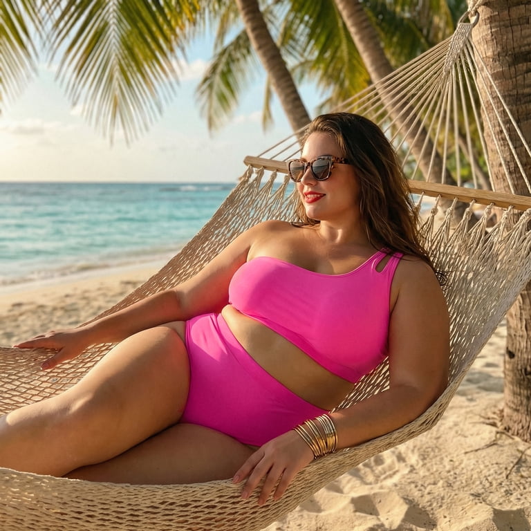 Agnes Orinda Women's Plus Size Two Piece Swimsuit One Shoulder