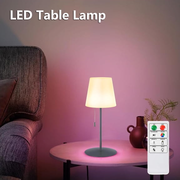 Postlucky 11" Portable Cordless Rechargeable LED Table Lamp, Dimmable RGB Multicolor Bedside Night Light for Indoor Outdoor Bedroom Living Room, Gray Metal Bracket