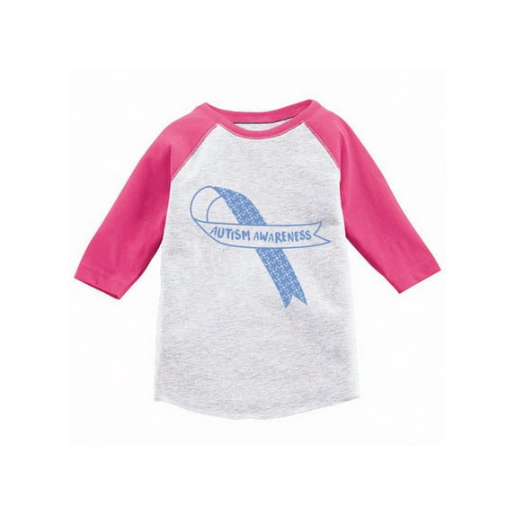 Awkward Styles Autism Awareness Blue Ribbon Raglan Shirt Autism Awareness Toddler Jersey Shirt Autism Baseball Shirts for Kids Autism Support Ribbon Shirts for Kids Autism Blue Ribbon 3/4 Sleeve Shirt