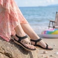 thumbnail image 4 of Rokment Womens Sparkly Rhinestones Flower Bow Beaded Orthopedic Sandals with Arch Support Comfortable Ortho Low Heels Slingback Dressy Flip Flops Beach Summer Casual Shoes Black Size 6, 4 of 7
