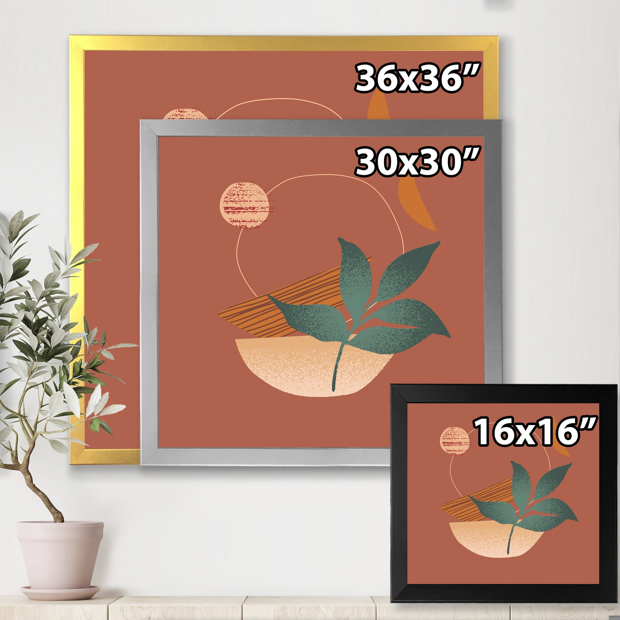 Designart 'Shapes and Tropical Leaf Silhouettes III' Modern Framed Art Print
