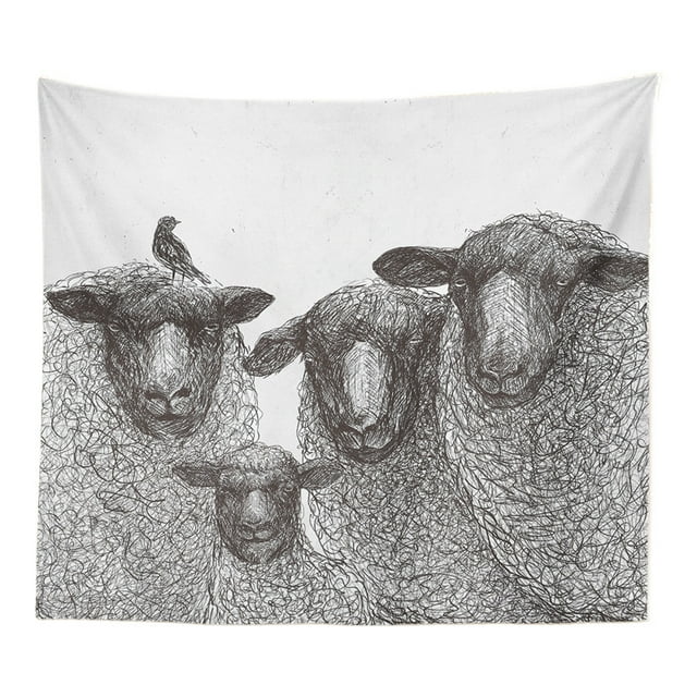 Tapiz blanco y negro con diseño de habitación de ovejas, 150 x 100 cm