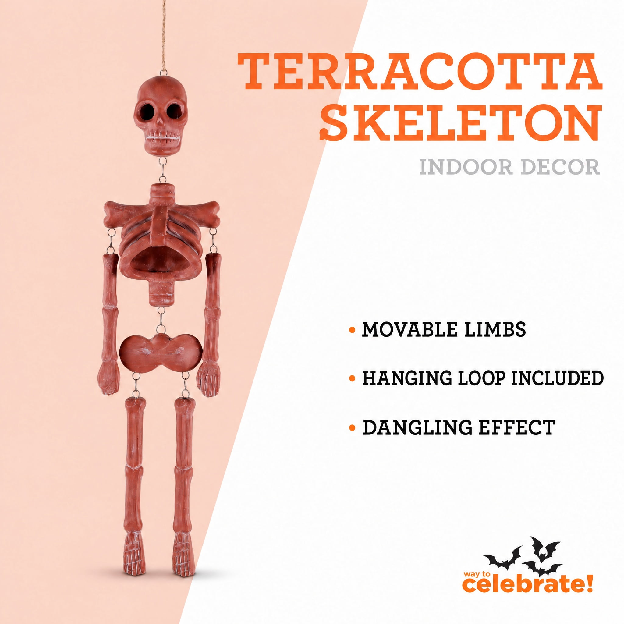 Skeleton Wall Decoration, Terracotta, 16.7", Halloween by Way To Celebrate
