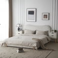 thumbnail image 7 of Bed Frame White Boucle Upholstered Bed with Wavy Headboard Vertical Stitching, Queen, 7 of 7