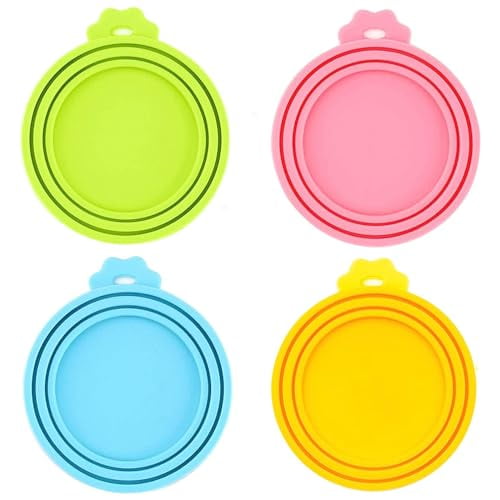 Food Can Lids,Universal BPA Free Silicone Can Lids Covers for Dog and Cat Food,One Can Cap Fit Most Standard Size Canned（4 Pack Multicolor