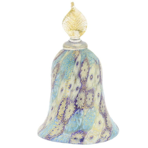 GlassOfVenice Murano Glass Golden Quilt Tender Blue Millefiori Bell