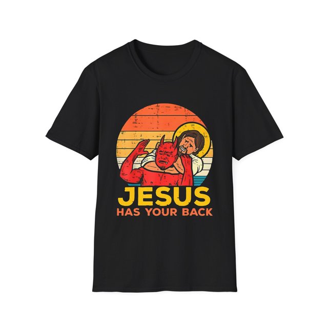 Jesus Has Your Back Jiu Jitsu Retro Christian Men's Comfortable T-shirt casual Selected Pure Cotton Interesting Design Short Sleeve Soft & Breathable Casual Crewneck