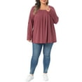 thumbnail image 2 of Agnes Orinda Women's Plus Size Blouses Long Sleeve Square Neck Flowy Pleated Loose Fit Tunic Tops 3X Burgundy, 2 of 6