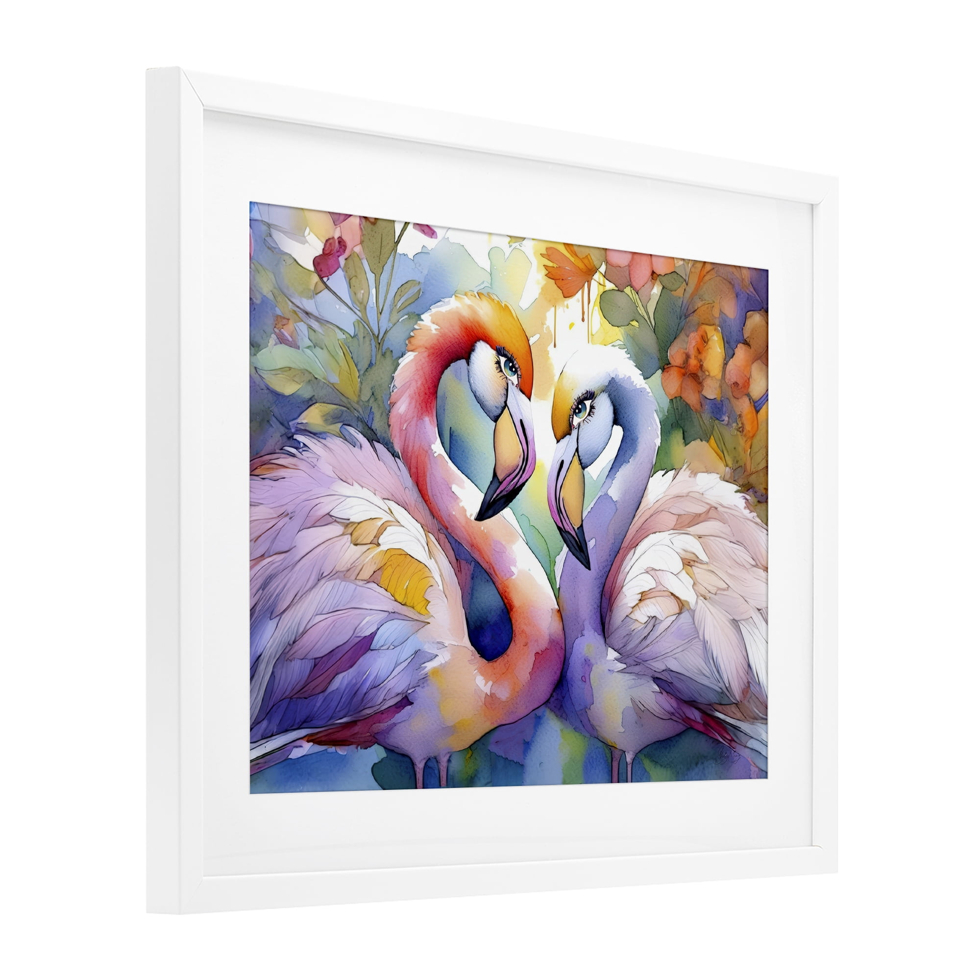 Stupell Industries Flamingo Love Pair White Framed Print Under Glass, design by Shelly Craig