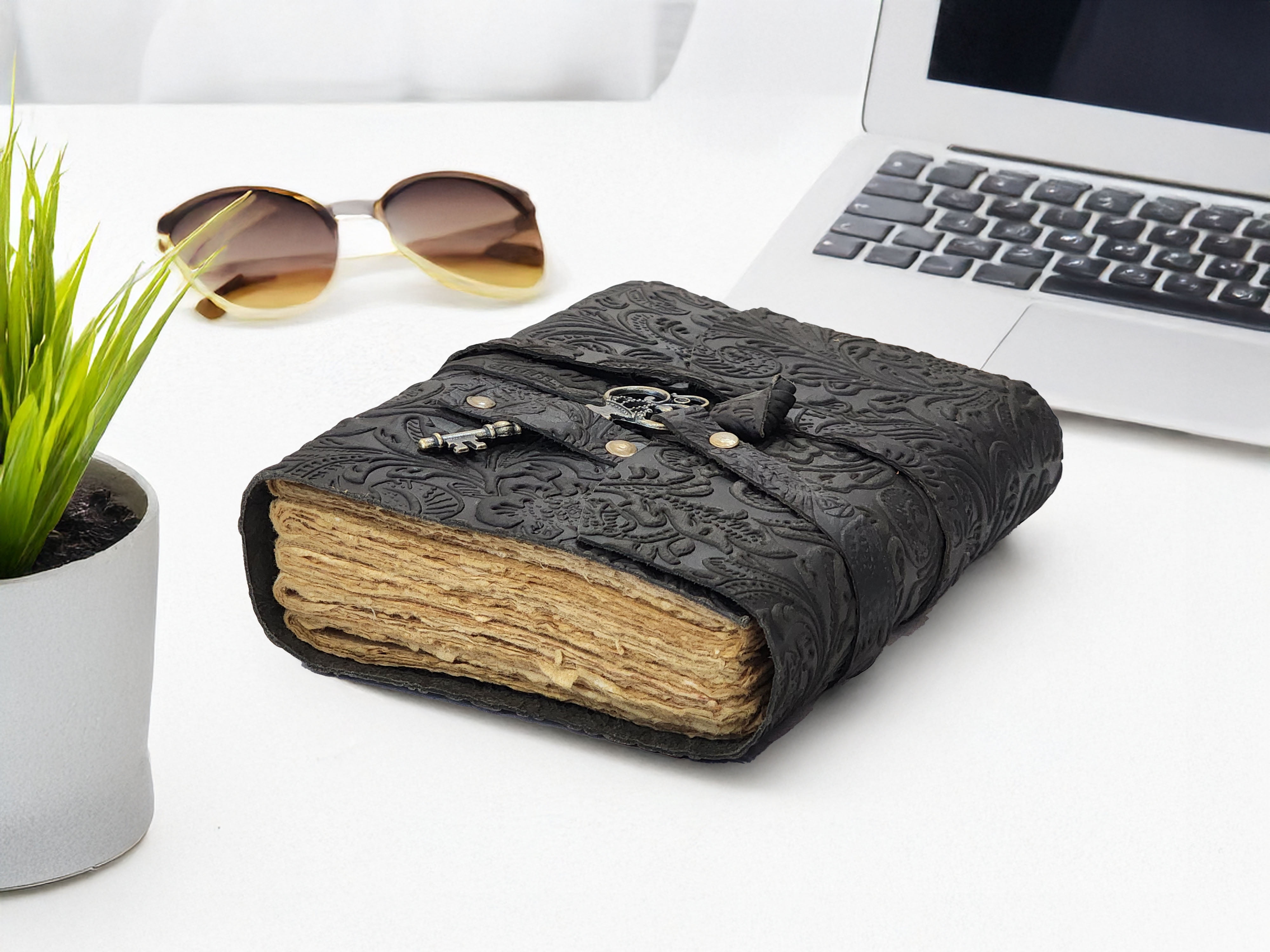 Quirky Craft Embossed Vintage Travel Journal -200 Vintage Deckle Edge Pages - 5 x 7 in, 200 Pages Sketchbook Leather Book of Shadows Leather Grimoire