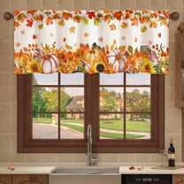 Fall Kitchen Valance Curtains, Thanksgiving Valances for Windows Pumpkins Tab Top Short Curtains Window Treatment, Maple Leaves Window Valances Rod Pocket Panels for RV Bedroom Room Cafe 52"x18"