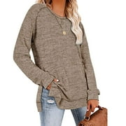 Women's Tunic Top Tight round Neck Sweatshirt Oversized Side Slit Solid Color Pullover Shirt