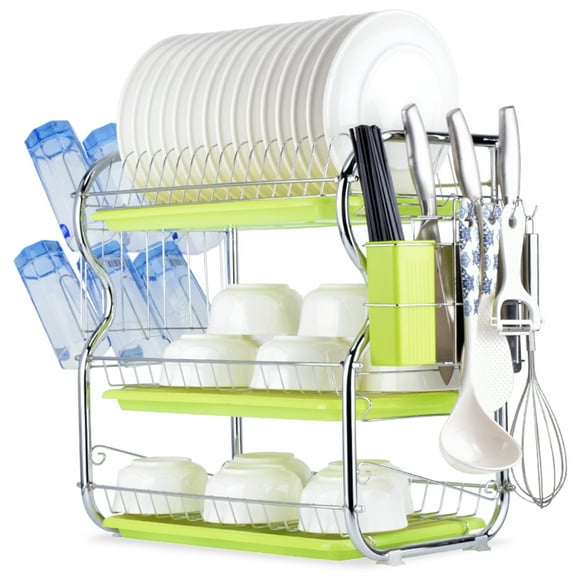Yeacher Dish Drying Rack 3 Tier Dish Rack Steel with Removable Drain Board Storage Rack