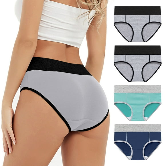 EGNMCR Women's Cotton Underwear, High Waist Breathable Briefs, Soft Underpants, Ladies Stretch Panties 4PC Women's Comfortable High Waisted Panties Women's Physiological Underpants Women Panties