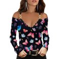 thumbnail image 4 of Tops de mujer con cuello en V y hombros descubiertos con estampado de flores y mariposas, blusa informal Pompotops gfhjh22342, 4 of 5