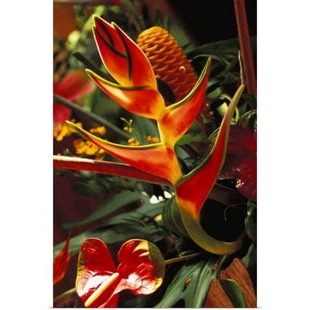 Heliconia Tropical Flower - Great BIG Canvas | Rolled Dana Edmunds Poster Print entitled Beautiful Tropical Bouquet Flower Arrangement With Heliconia