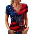 thumbnail image 1 of Mujeres de Manga Corta Tops Casual Suave Y Transpirable Poliéster V-Cuello de Impresión Blusa Top de Camiseta para el Aniversario Patriótico, Usabilidad de Múltiples Ocasiones, 1 of 5