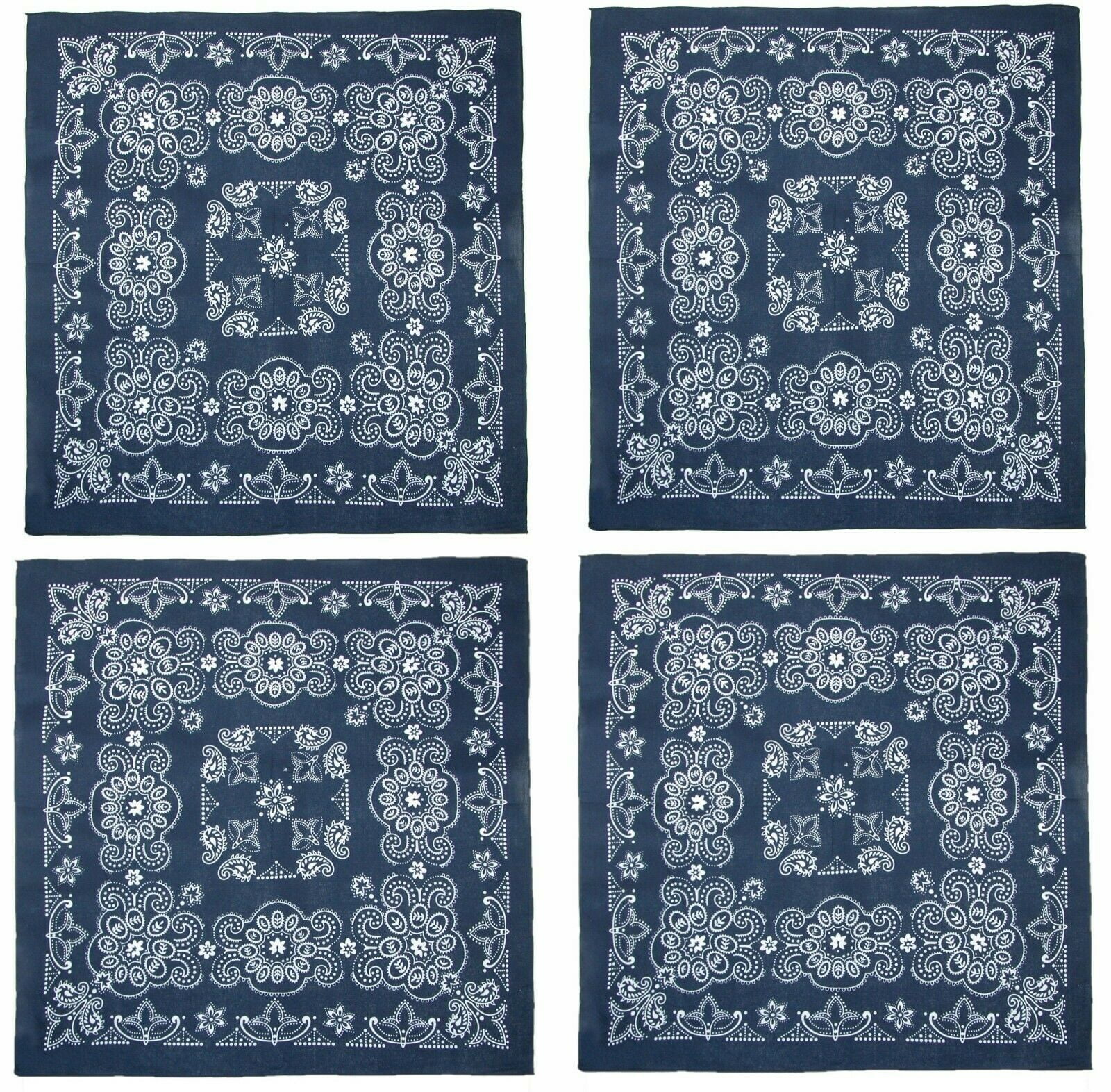 MTL Extra Large 27 Inch Cotton Texas Paisley Navy Bandanas Pack of 4