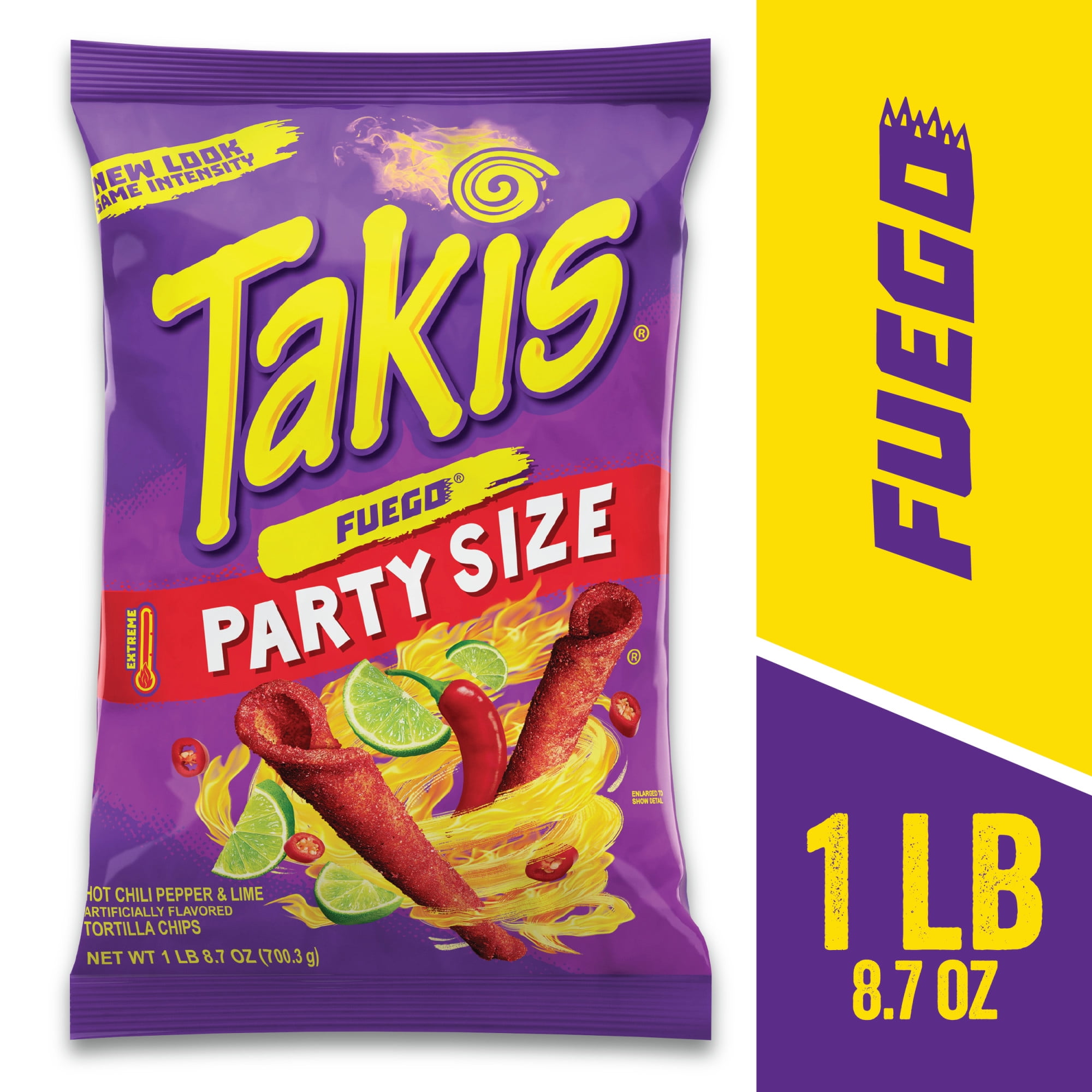 Takis Fuego Rolled Tortilla Chips, Hot Chili Pepper and Lime Artificially Flavored, 24.7 Ounce Party Size Bag
