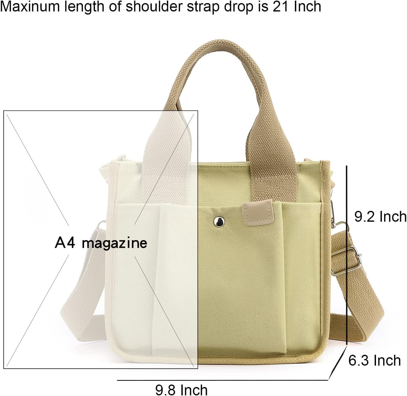 Small Canvas Tote Bag with Pockets for Women, Cute Mini Crossbody Shoulder Bags, Casual Satchel Purse Hobo Messenger Handbag