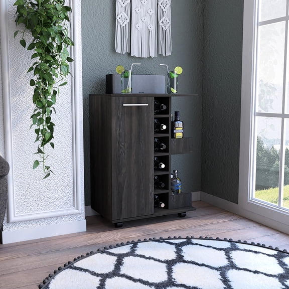 Six Wine Rack, Four Casters Bar Cart / Mobile Solution for Wine Storage at Home