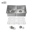 thumbnail image 1 of 33 Inch Handcrafted Undermount Double Bowl Stainless Steel Kitchen Sink with Strainers and Grids, 1 of 10