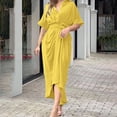 thumbnail image 2 of Ruyang Summer Dresses for Women Women Elegant Floral Print High Waist Stand Collar Short Sleeve Shirt Dress Long Dresses for Women Casual, 2 of 5