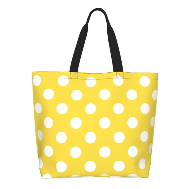 Fotbe Yellow And White Polka Dot Bolsa Tote Estética de Lona con Estampado para Mujer - Bolsa Reutilizable de Hombro Casual para Vacaciones, Compras, Trabajo y Gimnasio