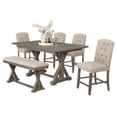 thumbnail image 1 of 6pc Rustic Wood Counterheight Dining Set with Table + Beige Chairs + Bench, 1 of 6