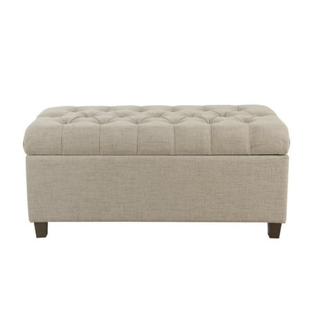Fabric Upholstered Button Tufted Wooden Bench With Hinged Storage, Beige and Brown- Saltoro Sherpi