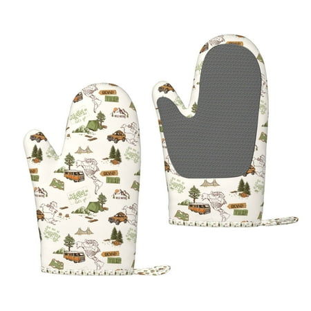 

Zeuib Road Trip Print Oven Mitts Oven Gloves with Non-Slip Silicone Heat and Slip Resistant Cooking Mitt Set for Cooking and Baking (2 Count)