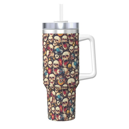 

Salouo rock record music Skull for 40oz Water Bottle with Handle & Flip Straw - Stainless Steel Vacuum Insulated Tumbler-Reusable Travel Coffee Mug- Gifts for Women & Men