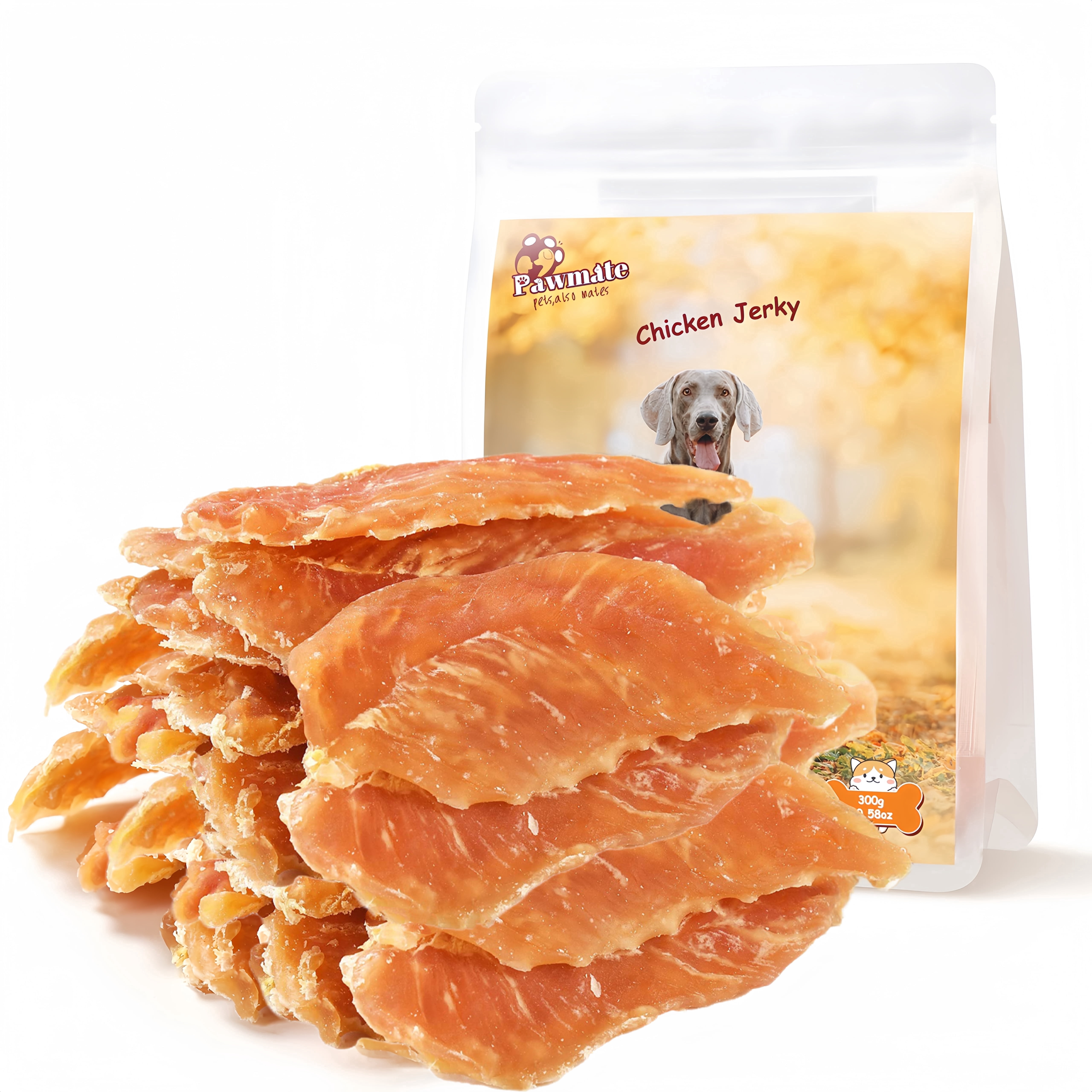(2 pack) Pawmate Chicken Jerky Dog Treats, High Protein Pure Chicken Snacks for Small Medium Large Dog, 11 oz