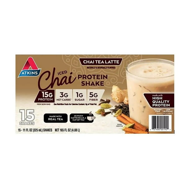 Atkins Chai Tea Latte Protein Shake, 11 Fluid Ounce (Pack of 15