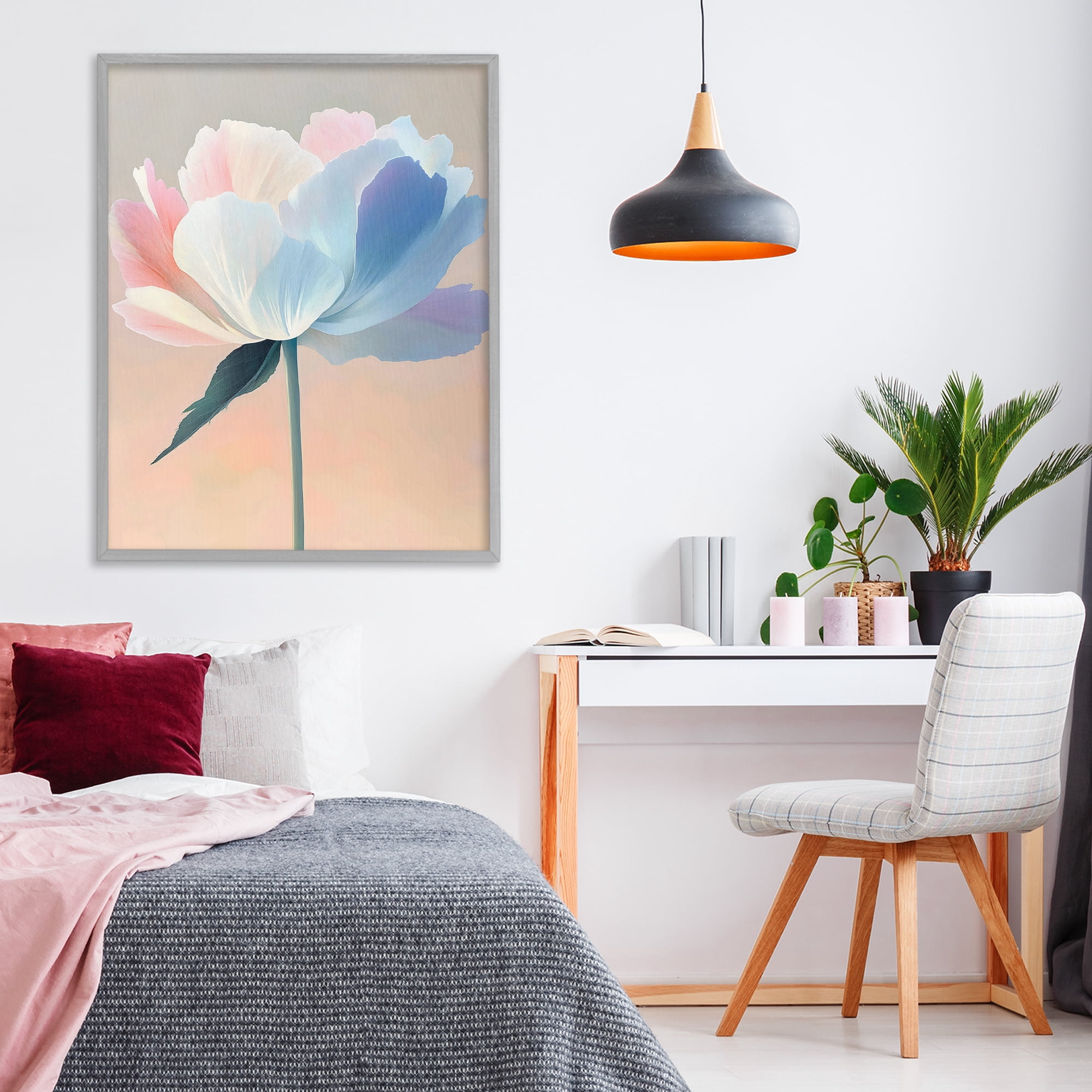Stupell Industries Pink & Blue Flower Serenity Gray Framed Giclee Art, design by The Prints Vibe