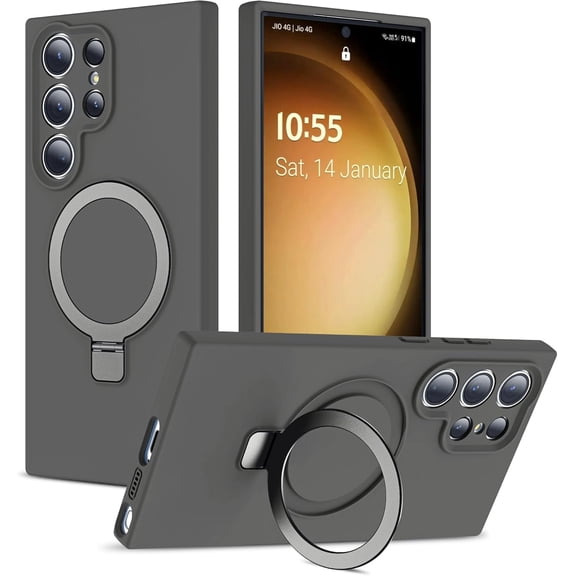 for Samsung Galaxy S23 Ultra Case with Magnetic Ring Stand Silicone Phone Case 6.8" for Women Men [Compatible with MagSafe][Full Camera Protection][Military-Grade Drop Protection], Deep Grey