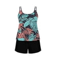 thumbnail image 6 of qelini Tankini Sets for Women with Boy Bottom Crew Neck Swimsuit Pockets Hawaiian Print Swimwear Summer Vocation, 6 of 7