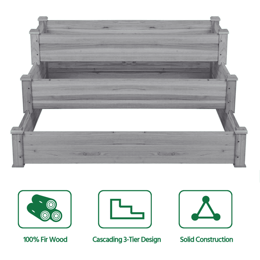 Yaheetech 3 Tier Elevated Raised Garden Bed Planter Box, Gray