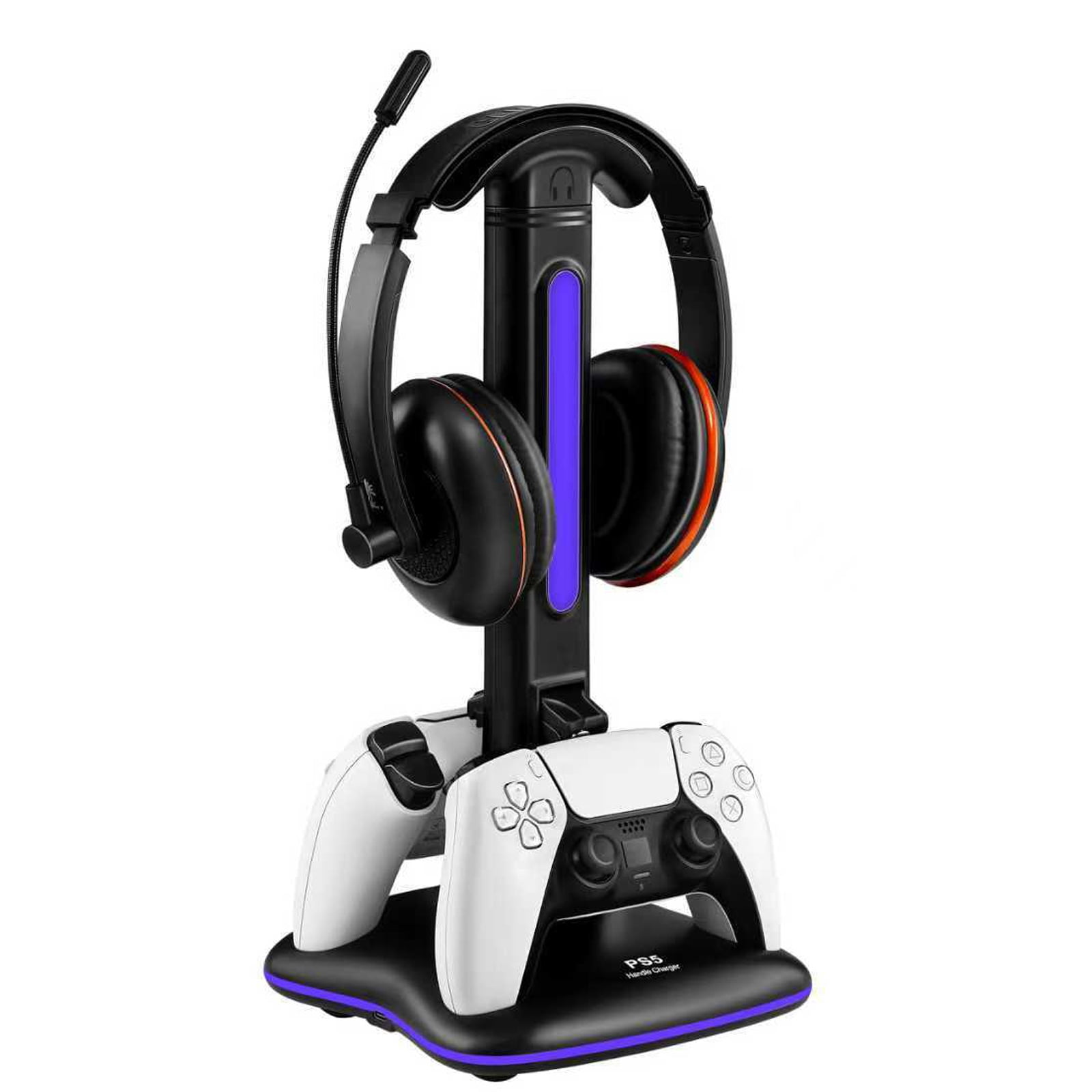 PS5 Controller Charger Station, Dualsense Twin Charging Dock with Headset Stand & RGB LED Display, Gaming Display Stand for PS5 Controllers, PlayStation 5 Accessories