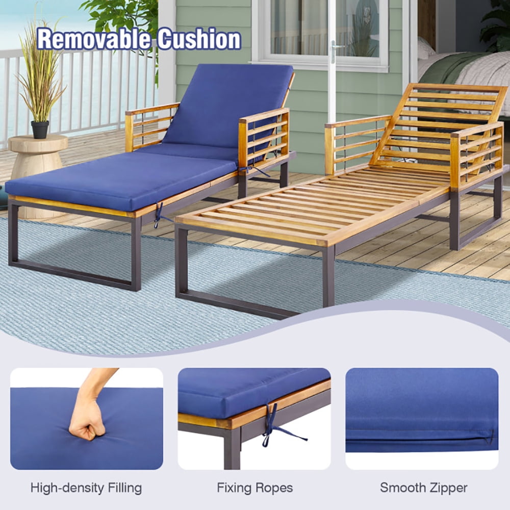 Aimee Lii Adjustable Cushioned Patio Chaise Lounge Chair with 4-Level Backrest, Armrest, Patio Loungers, Navy Aimee Lii Adjustable Cushioned Patio Chaise Lounge Chair with 4-Level Backrest, Armrest, Patio Loungers, Navy