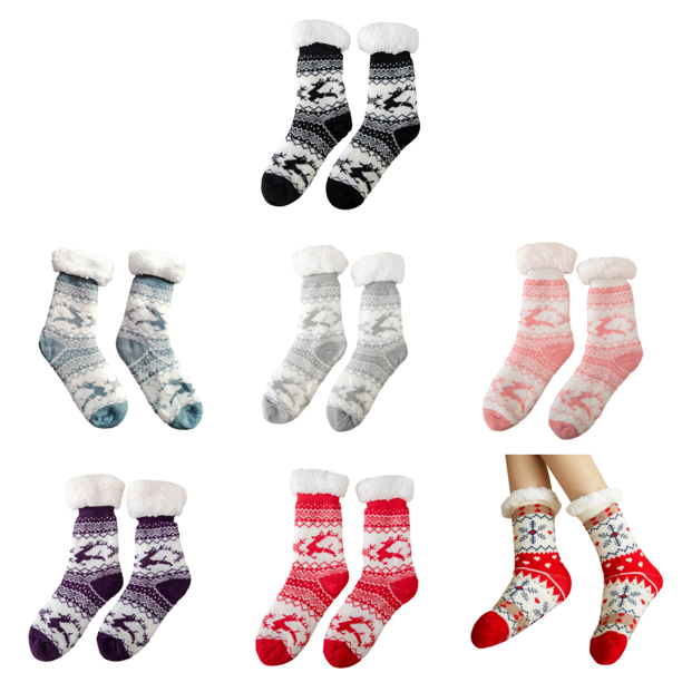 Calcetines navideños con estampado de ciervos, antideslizantes, 1 par, para niñas y mujeres, color negro Kuymtek Multicolor