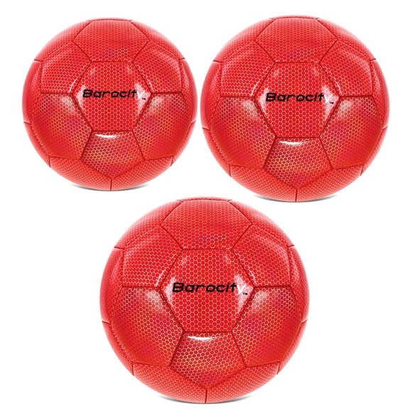 Barocity Iridescent Soccer Balls Set of 3 - Mixed Sizes Red Official Match Balls with Reflective Hex Pattern, Sport Soccer Balls for Indoor and Outdoor Training and Practice Games- Sizes 3, 4, and 5