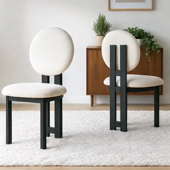 Set of 2 Modern Boucle Dining Chair Cream Upholstered Side Chairs with Solid Wood Frame Mid Century Accent Chairs for Dining Room Kitchen