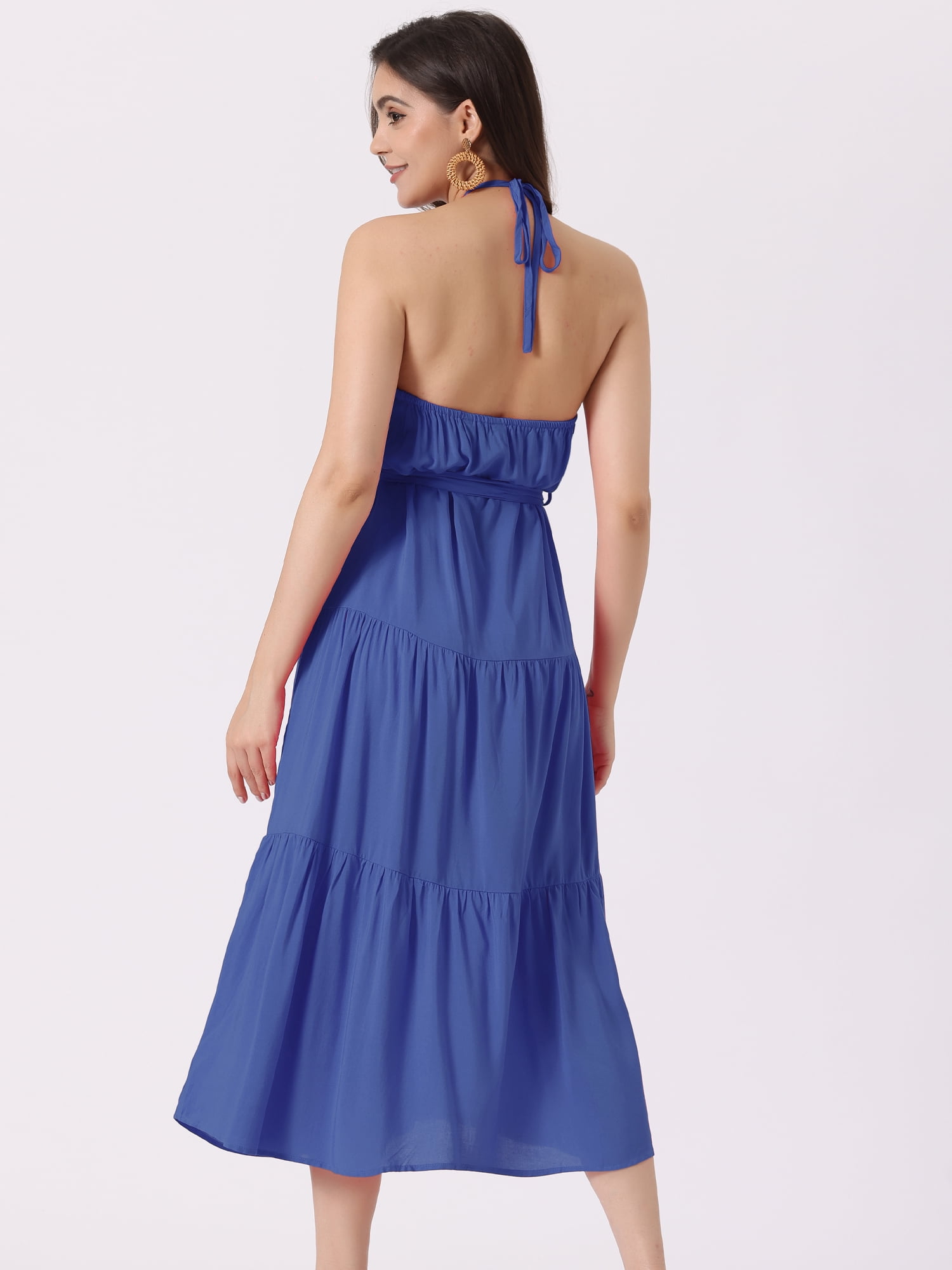 Unique Bargains Women's Solid Color Loose Swing Casual Sleeveless A-Line Summer Dress XS Royal Blue