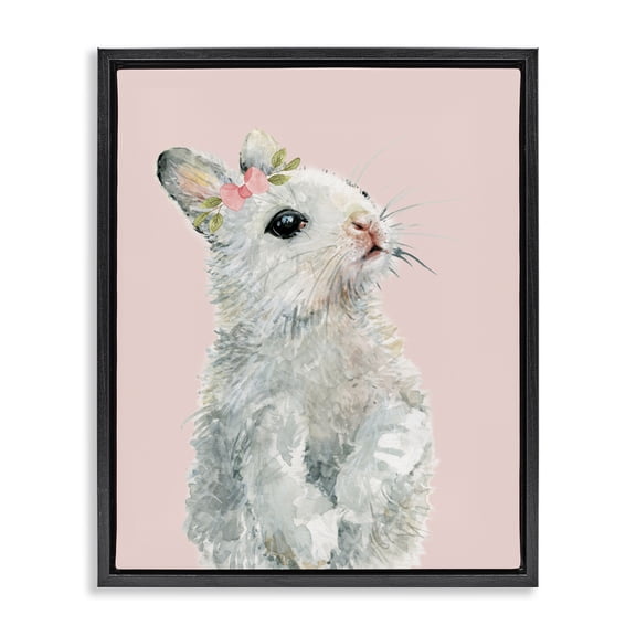 Stupell Industries Shabby Chic Fuzzy Bunny on Pink Black Floating Frame Canvas Art, 17 x 21, by Carol Robinson