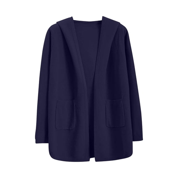 Scyoekwg Womens Hooded Cardigan Sweaters Coats Fall Fashion Open Front Knit Sweater Cardigan Long Sleeve Warm Coats Outerwear (Navy,Free Size)