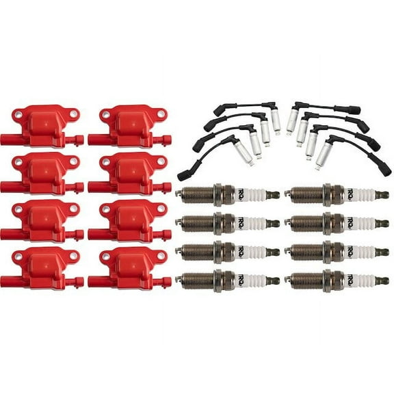 Ignition Coil Spark Plug and Wire Set 17 Piece - Compatible with 2007 - 2008 Chevy Tahoe