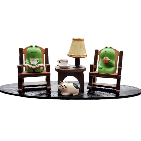 7-Piece Cute Frog Rocking Chair Set with Mini Figurines and Whimsical Decor - Perfect for Home, Office, Yard, or Patio