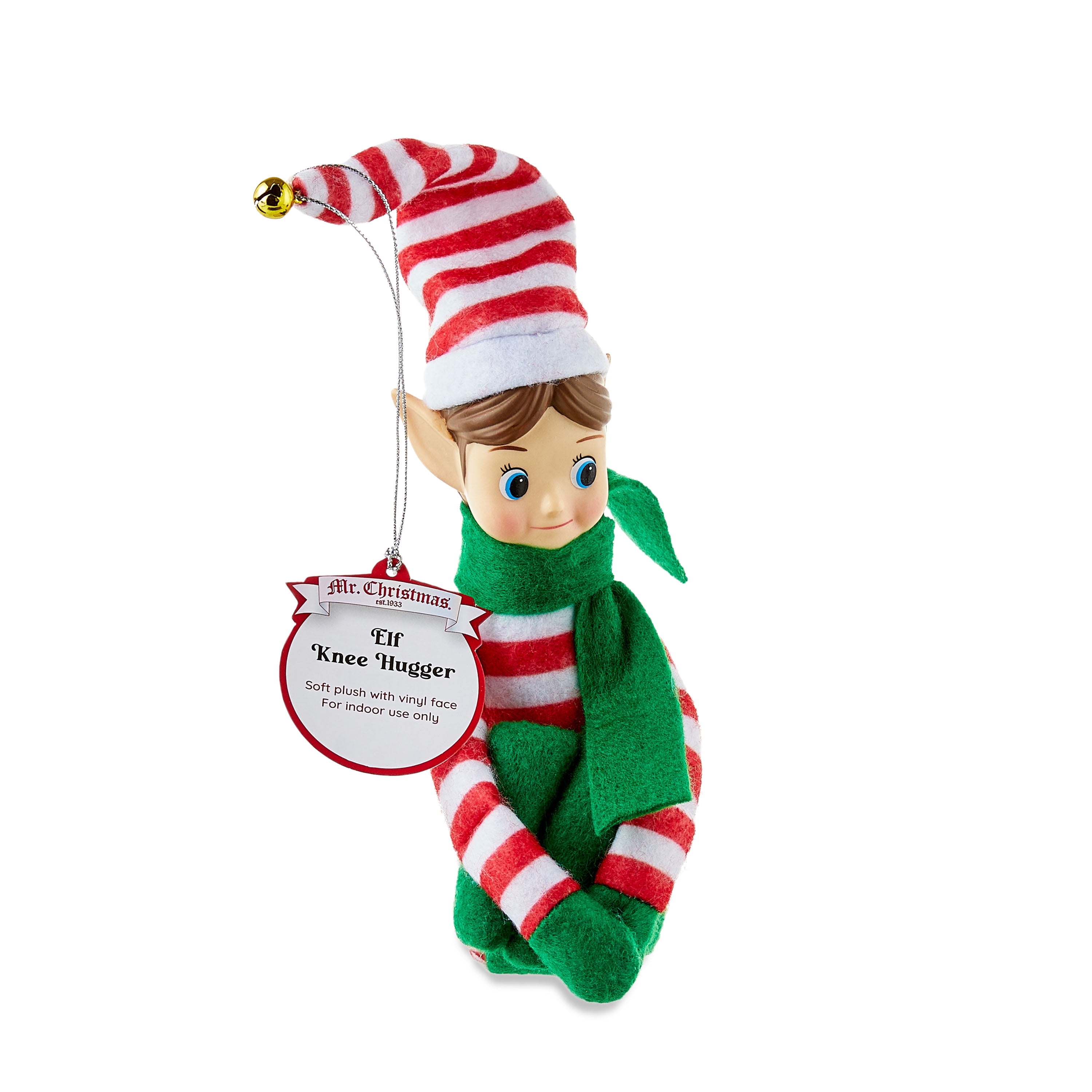 Mr. Christmas Elfe décoratif de 6,5 pouces avec chapeau à rayures rouges Mr. Christmas Elfe aux genoux avec un chapeau rayé rouge